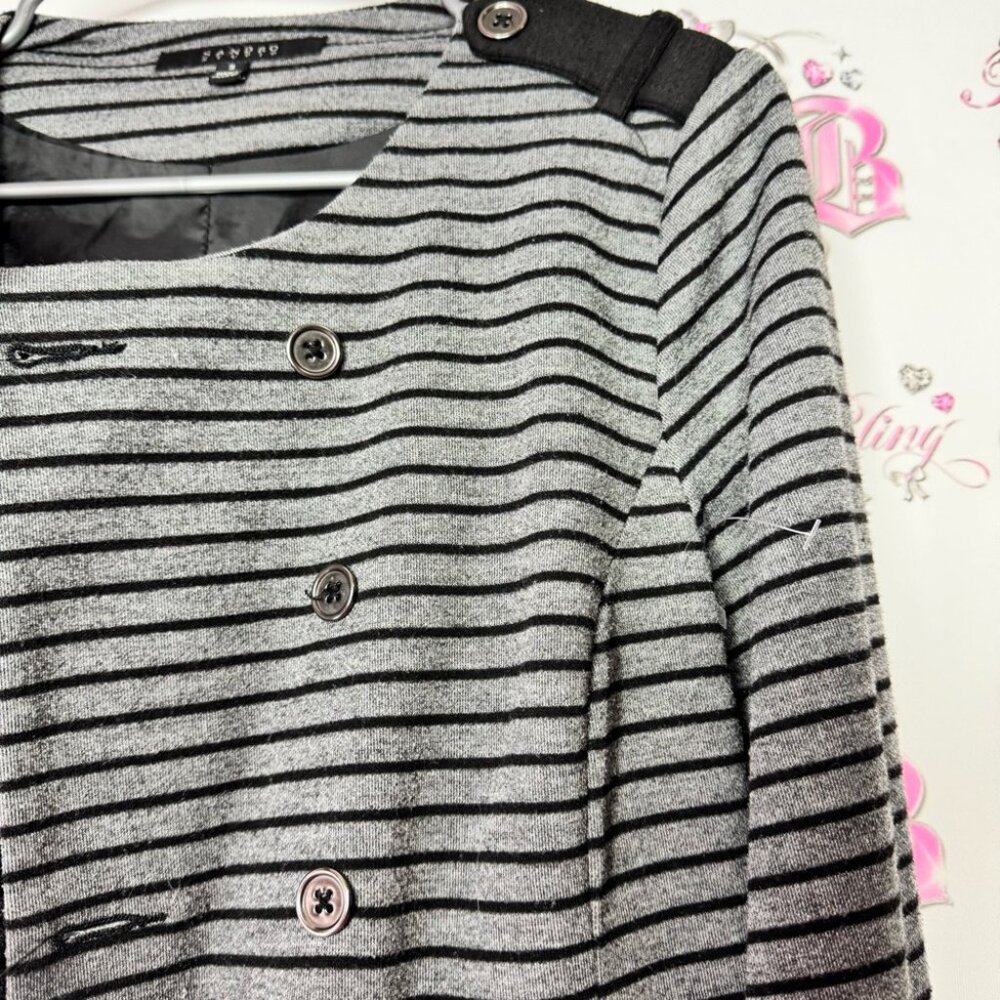 Sandro blazer Striped Black and Gray coat Jacket buttons pockets grey - Picture 6 of 8